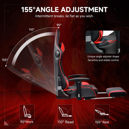 GTPLAYER Gaming Chair with Bluetooth Speakers, Adjustable Backrest and Height, 3D Armrests, Footrest, Ergonomic Computer Chair for Gamers (Brick Red)