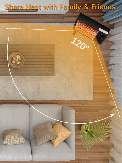 JASUN Portable Space Heater Electric Radiant Heater Fast Heating with Adjustable Thermostat, Portable Indoor Heater with Handle Quiet Energy-Saving 1250W/1500W for Office Home Garage Bedroom Black