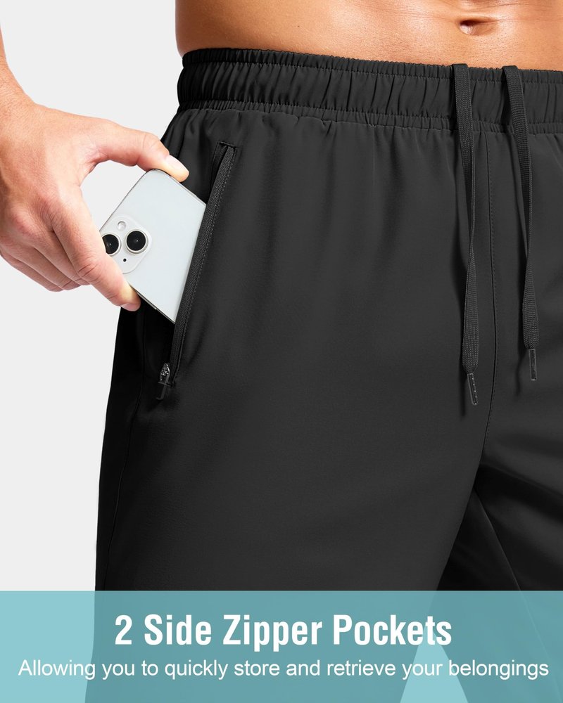 G Gradual Men's Athletic Running Shorts with Zipper Pockets Quick Dry 7"/ 5"/ 9" Workout Gym Shorts for Basketball Hiking(Black,5L)