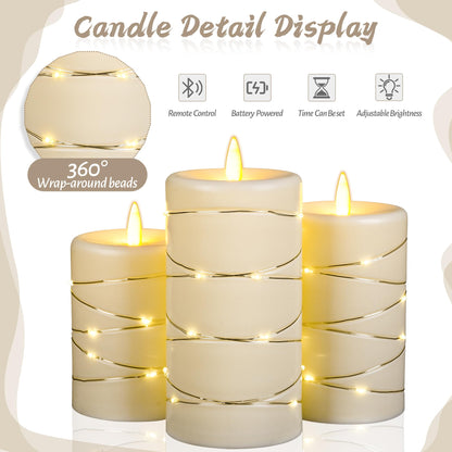 Da by LED Candle Light, 3 Dynamic Flame Candles, a Battery Candle Light, More Realistic Simulation of The Effect of Flames, with Timer Remote Control.
