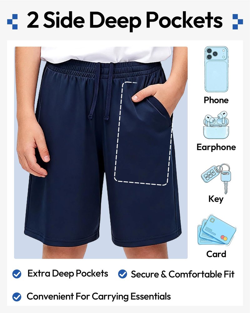 BALENNZ 5 Pack Boys Athletic Shorts Kids Youth Quick Dry Active Performance Basketball Shorts with Pockets Elastic Waistband Medium