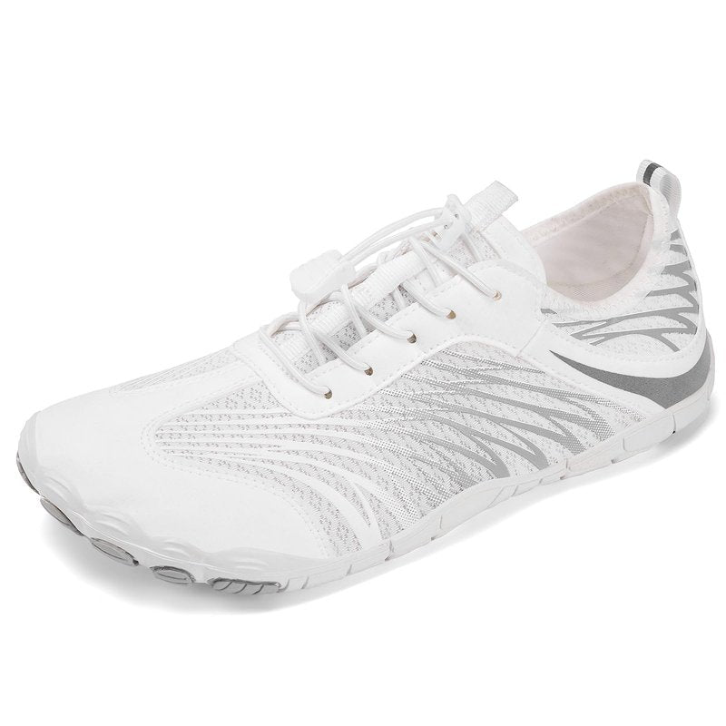 UBFEN Water Shoes Aqua Swim Shoes Mens Womens Beach Sports Quick Dry Barefoot for Boating Fishing Diving Surfing H White/Grey 10 Women/8.5 Men