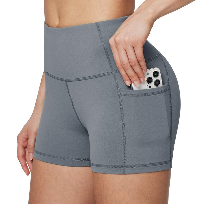 baleaf Gym Workout Shorts Women 3" Biker Yoga Spandex Running Volleyball Tummy Control Compression Short with Pockets Grey XL
