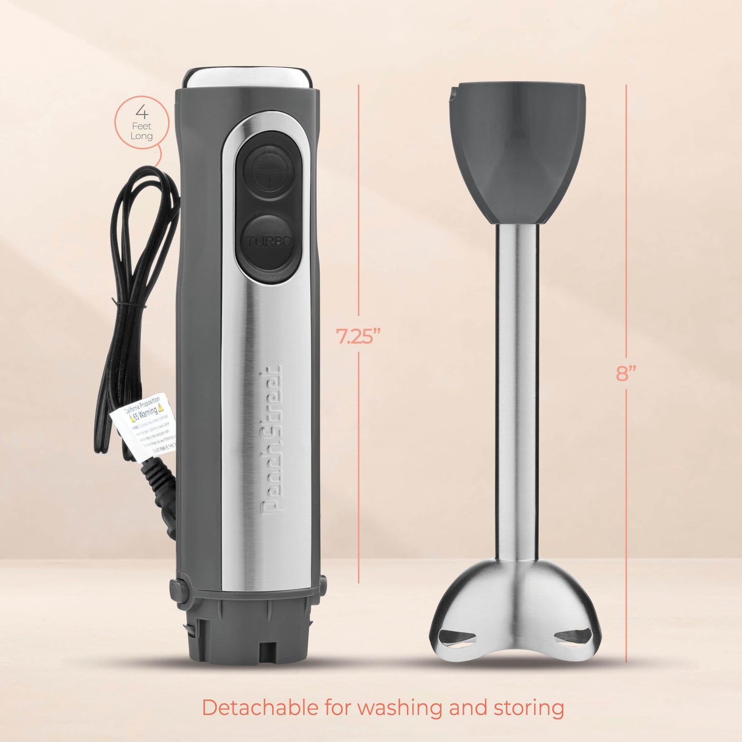 Powerful Immersion Blender, Electric Hand Blender 500 Watt with Turbo Mode, Detachable Base. Handheld Kitchen Gadget Blender Stick for Soup, Smoothie, Puree, Baby Food, 304 Stainless Steel Blades
