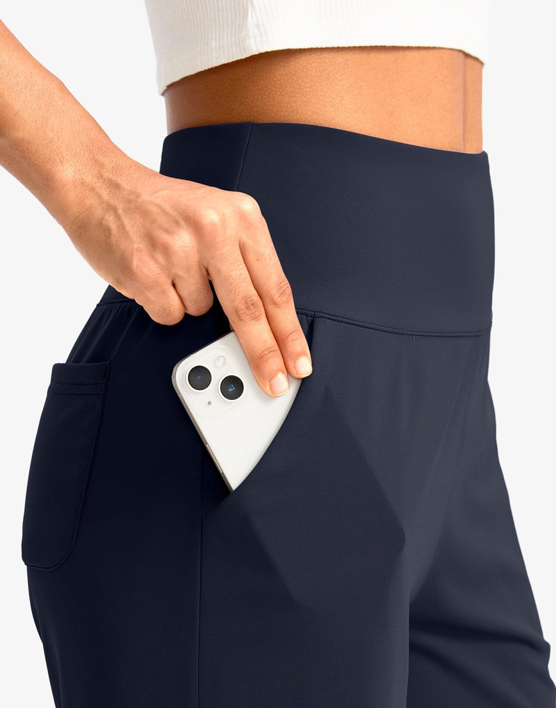 G Gradual Women's Bermuda Long Shorts with Pockets 7" High Waisted Knee Length Shorts for Women Walking Athletic Workout(Navy-L7,M)