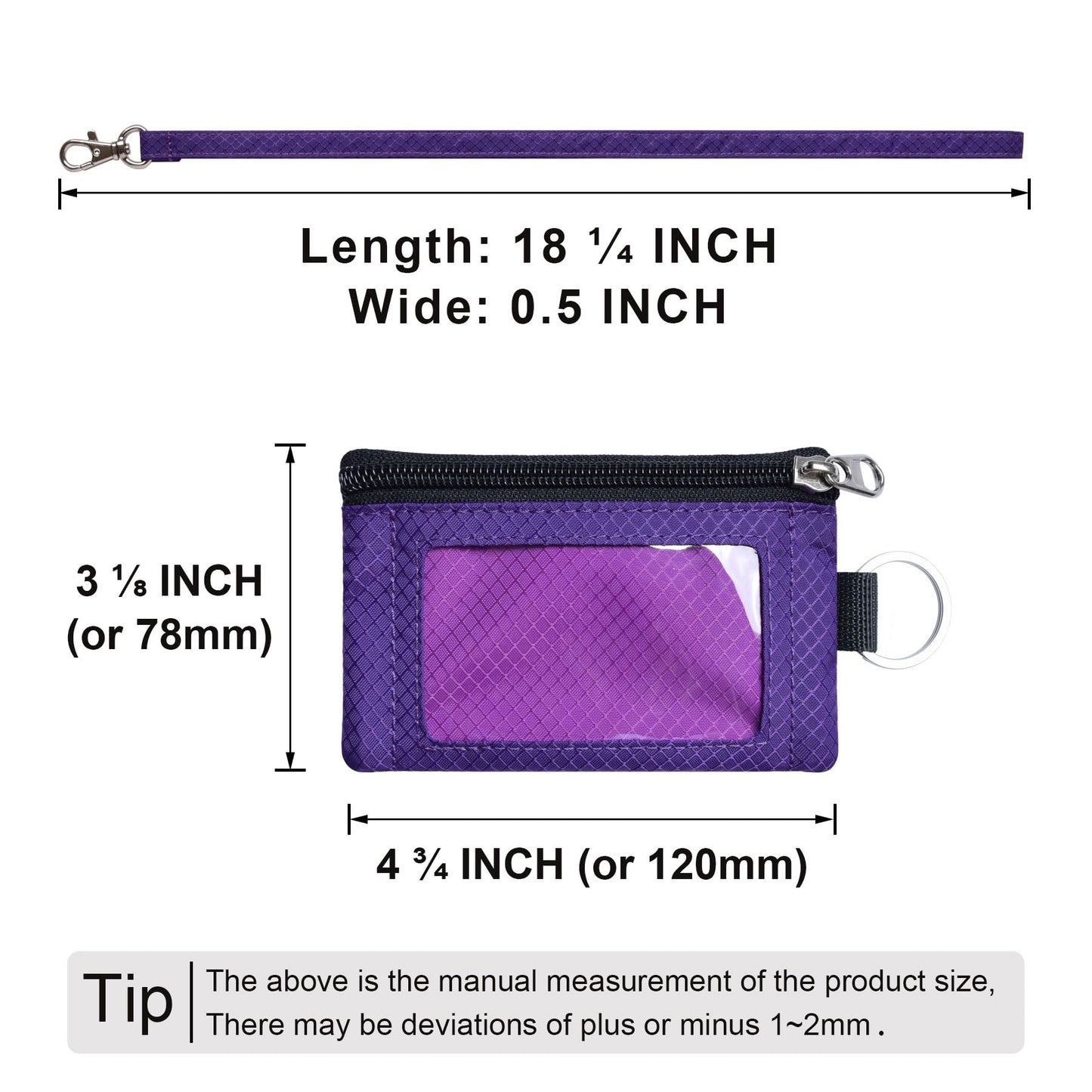 CHENSPRX Minimalist RFID Blocking Small Wallet with ID Window,WaterResistant Zip Id Case Wallet with Lanyard Keychain for Cards,Cash,Travel,Women,Men (Violet+purple)