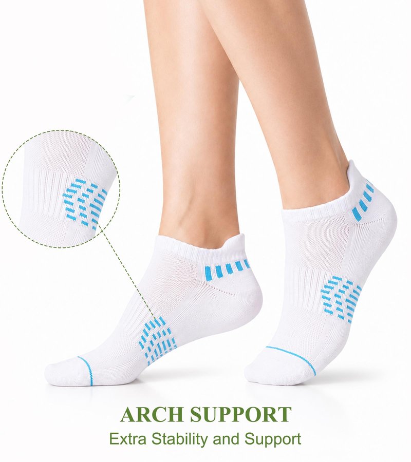 floconssy Ankle Socks for Women, Bamboo Viscose White Cushioned Running Socks Low Cut Athletic Short Footies with Heel Tab 5 Pairs Size 10-12