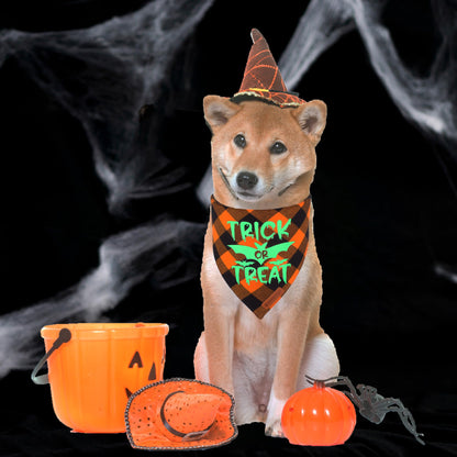 ADOGGYGO Halloween Dog Bandana Reflective Trick or Treat Boo Scarf Orange Purple Plaid Halloween Bandanas for Medium Large Dogs Pets (Large)