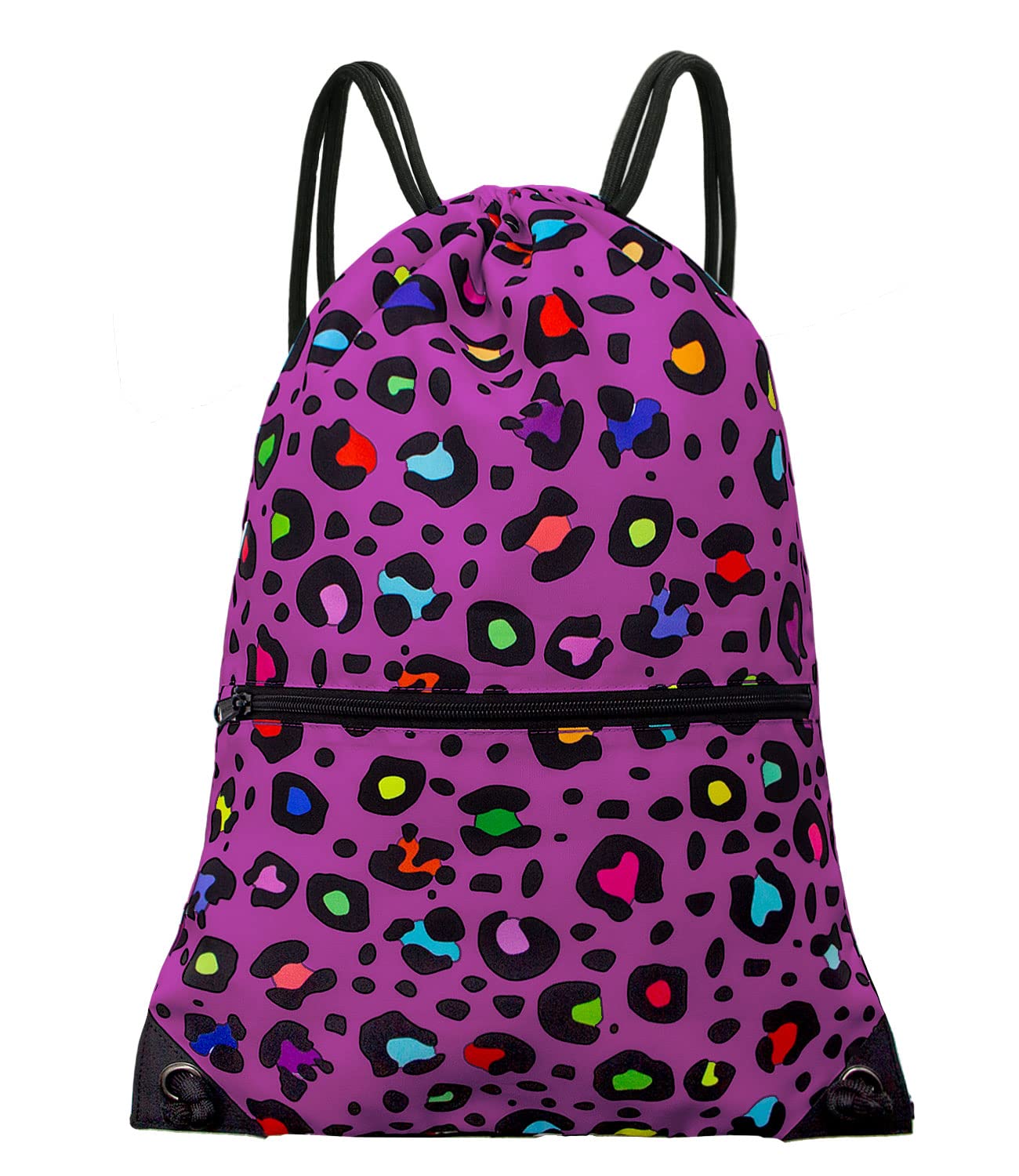 HOLYLUCK Drawstring Backpack Bag Sport Gym Sackpack (Colorful purple leopard)