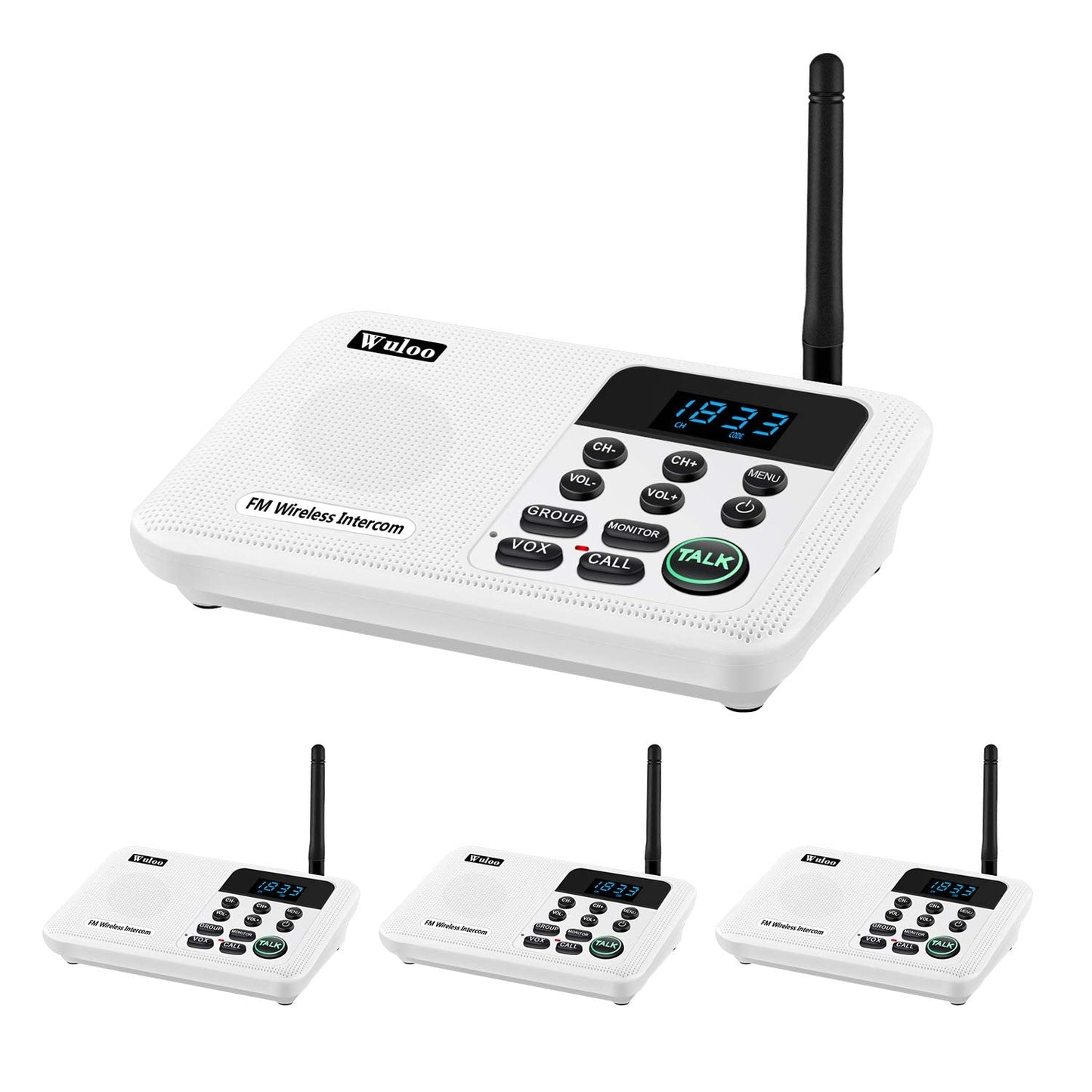 Wuloo Intercoms Wireless for Home 1 Mile Range 22 Channel 100 Digital Code Display Screen, Wireless Intercom System for Home House Business Office, Room to Room Intercom Communication (6 Packs, Black)
