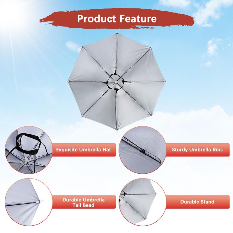 TIXIPEM 26" Headband Umbrella Hat [2 Pcs] - Hand Free Foldable Umbrella Cap Sun Hat Use for Fishing & Gardening & Golf & Camping - [Navy Blue+Purple] Silver Coating Top Outdoor