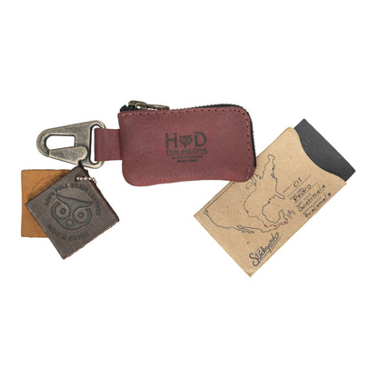 Hide & Drink, Car Key Holder, Headphone and charging Cables, Memory Cards, Flash Drives, Cash Zipper Case with Nickel Metal Clasp, Handmade, Full Grain Leather :: Sangria