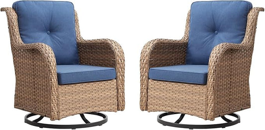 Rilyson Patio Chairs Rocking Swivel Chiar - 2 Piece Outdoor Patio Wicker Rattan Furniture Chairs Set with High Back and Deep Seating for Outside Porch Deck(Yellow/Blue)