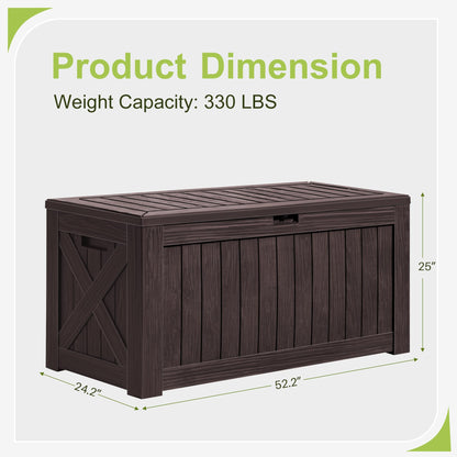 Greesum 120 Gallon Deck Box, Resin Outdoor Storage Container for Patio Furniture, Garden Tools, Pool Accessories, Weatherproof, Lockable, Brown