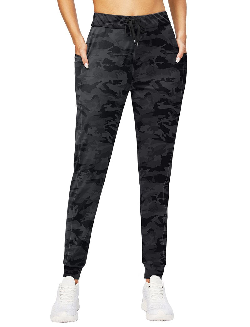 G Gradual Women's Joggers Pants with Zipper Pockets Stretch Tapered Athletic Joggers for Women Lounge, Jogging, Workout (Grey Camo, Medium)