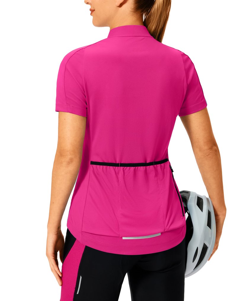 Bikewa Women's Cycling Jersey Short Sleeve Bike Shirts Full Zipper Bicycle Biking Tops with Rear 3+1 Pockets Road Mountain Riding(Rosy,XL)