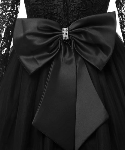 Flower Girl Dress Long Sleeves Lace Top Tulle Skirt Girls Lace Party Dresses (Size 10,Black)