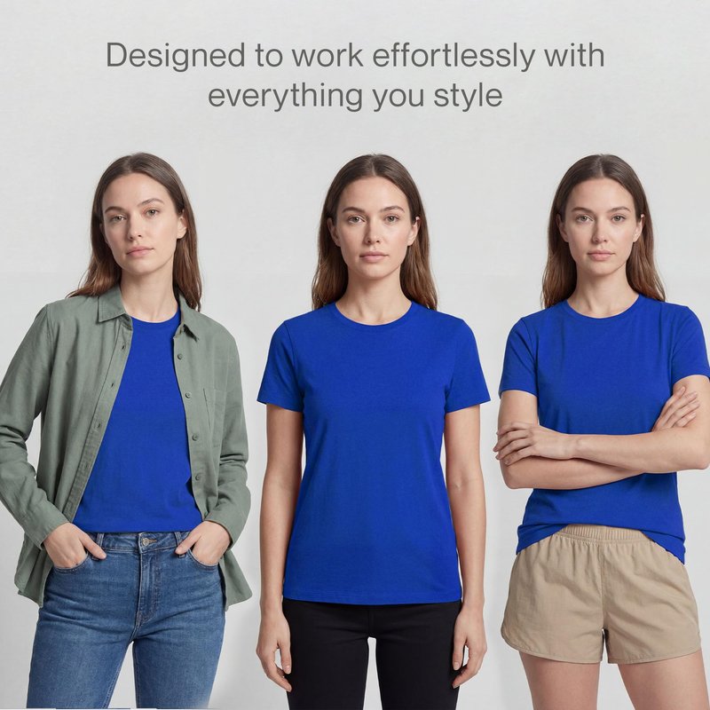 KHOR Womens T-Shirts - Premium 100% Cotton Crew Neck Tee, Classic Tee, Ultra-Soft, Breathable, Everyday Essential, Blue, Small