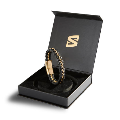 SERASAR Leather Wristbands for Mens 23cm Gold Bracelet GiftBox Genuine Cowhide Braided AdjustAble Magnetic Clasp MultiLayer Wrap Mens Bracelets Band Jewelry Magnet Accessories