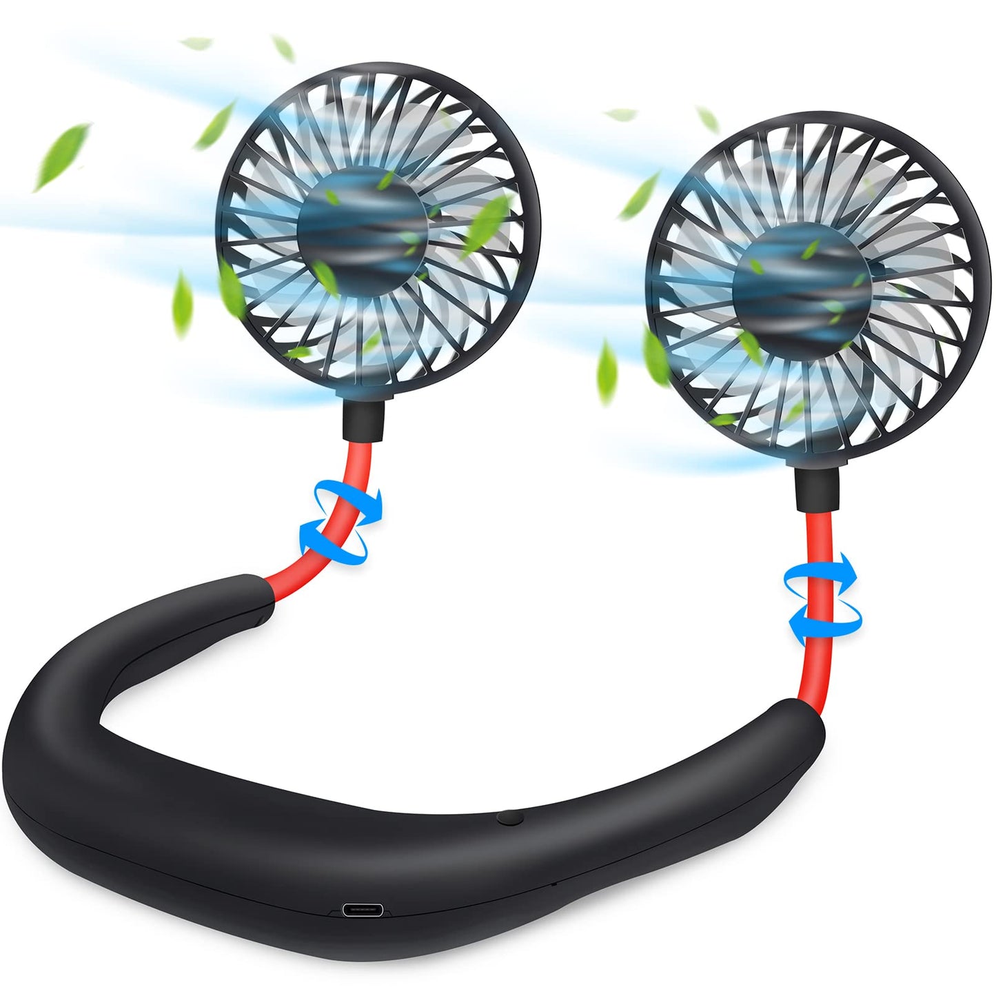 Portable Neck Fan 2500 mAh Rechargeable USB Hands-Free Mini Face Cooling Personal Double Headed Rotatable Small Fan for Working Office Reading Traveling Outdoor Sport