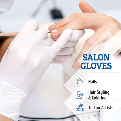 Hand-E Touch White Nitrile Disposable Gloves Medium, 100 Count - Food Prep, Salon, Hair Dye, Esthetician, Kitchen - Powder and Latex Free Rubber Gloves