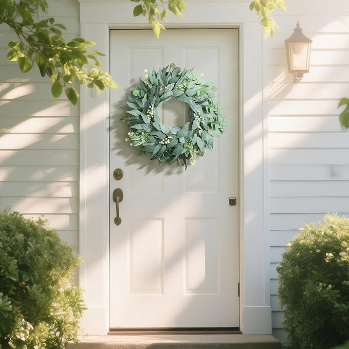 24 Inch Handmade Eucalyptus Wreaths for Front Door, Large Artificial Greenery Spring Summer Wreath, Farmhouse Outdoor Decor All Year Round