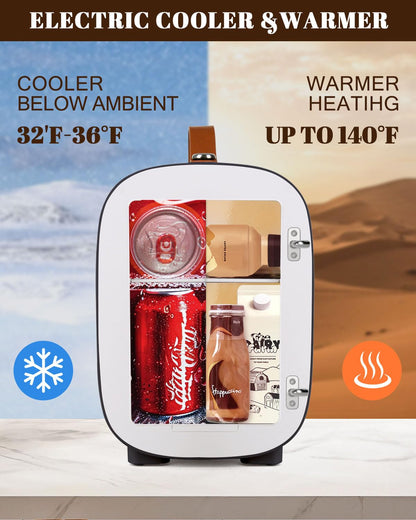 FANSEXPERT Mini Fridge for Bedroom, 4 Liter/6 Cans Skincare Small Refrigerator, AC/DC Portable Mini Cooler & Warmer, Small Fridge for Camping, Dorm, Office, Car (Black)