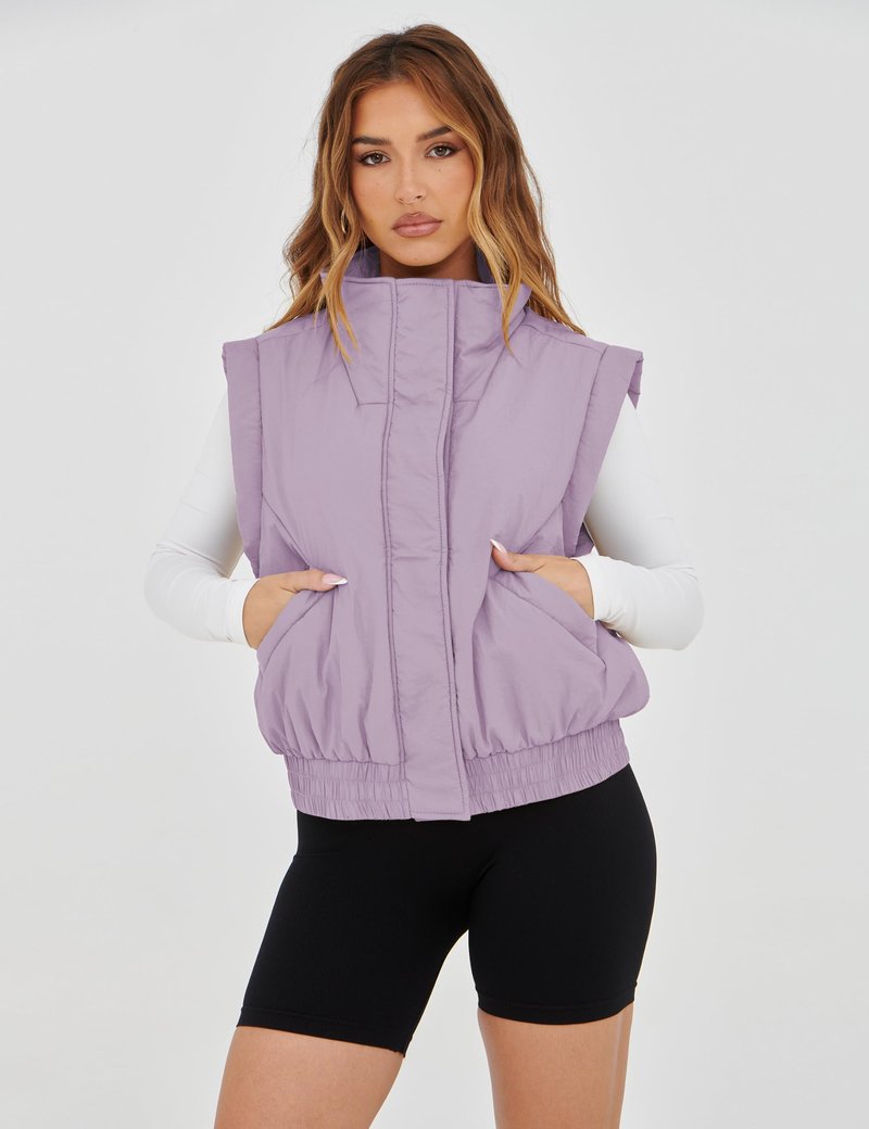 Lviefent Womens Puffer Vest Cropped Lightweight Button Down Quilted Vest Sleeveless Padded Gilet Coat with Pockets (Purple-XS)