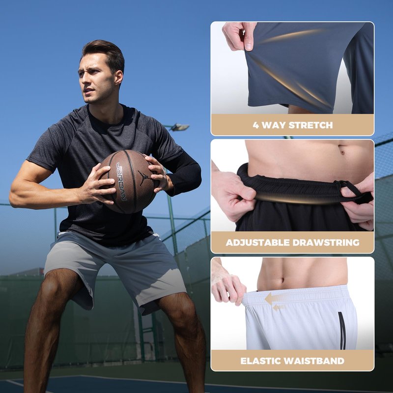 BOOJO Basketball Gym Mens Shorts with Zipper Pockets - Quick Dry Lightweight Athletic Workout Running Casual Shorts for Men