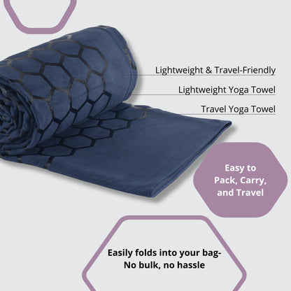 Clever Yoga Hot Yoga Mat Towel – Non-Slip Grip for Hot Yoga, Sweat Absorbent, Honeycomb Silicone Grip, Stays Flat – Ideal for Pilates, Travel, Washable & Lightweight - Dark Blue