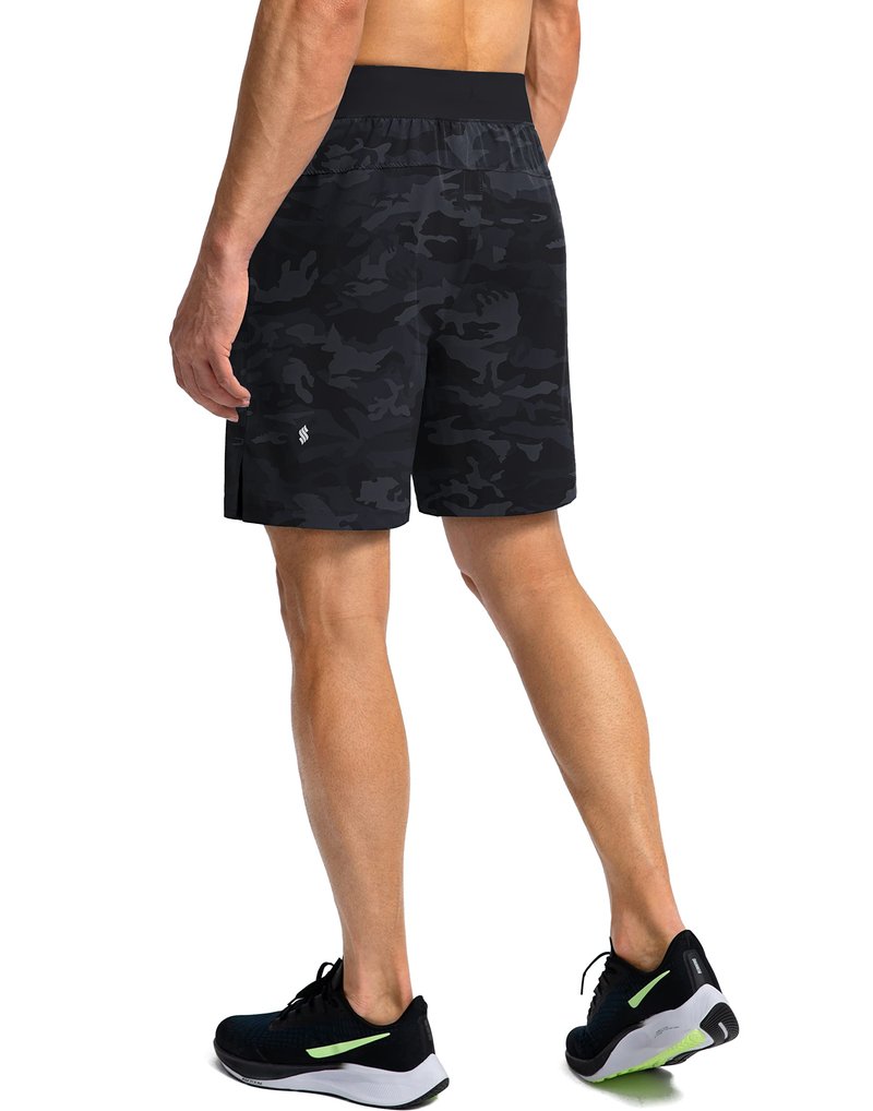 Soothfeel Men's Running Shorts with Zipper Pockets 7 Inch Lightweight Quick Dry Gym Athletic Workout Shorts for Men (Grey Camo, XS)