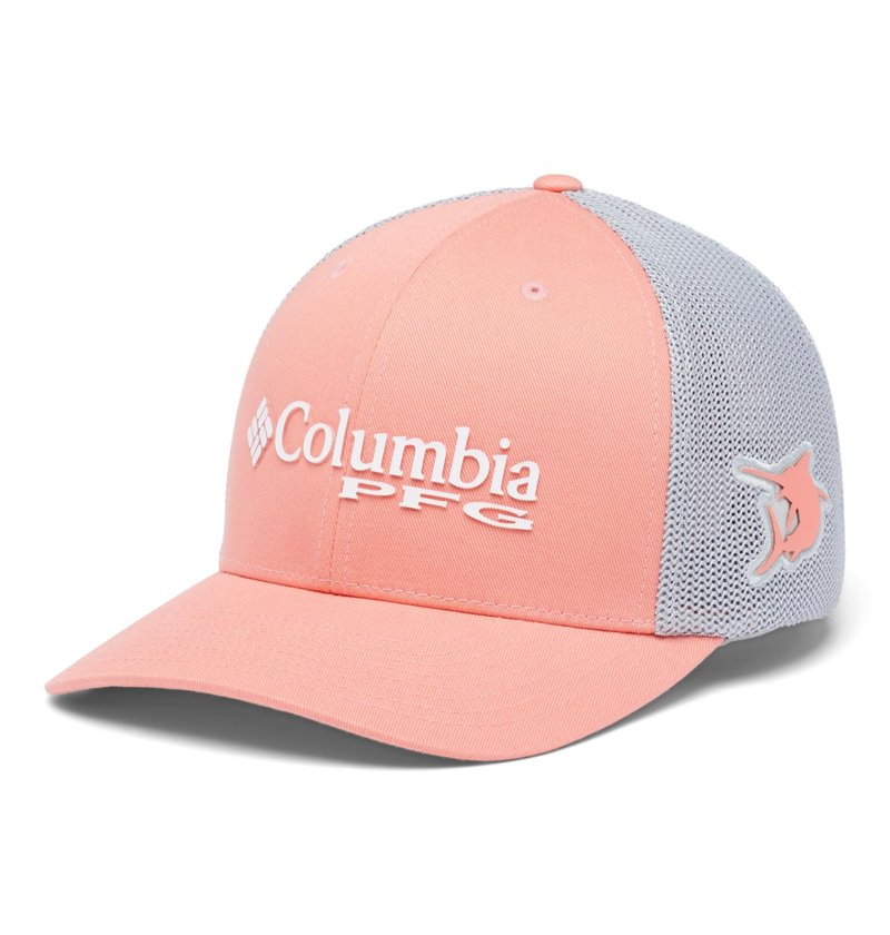 Columbia Unisex PFG Logo Mesh Ball Cap - High Crown, Beet, Large/X-Large
