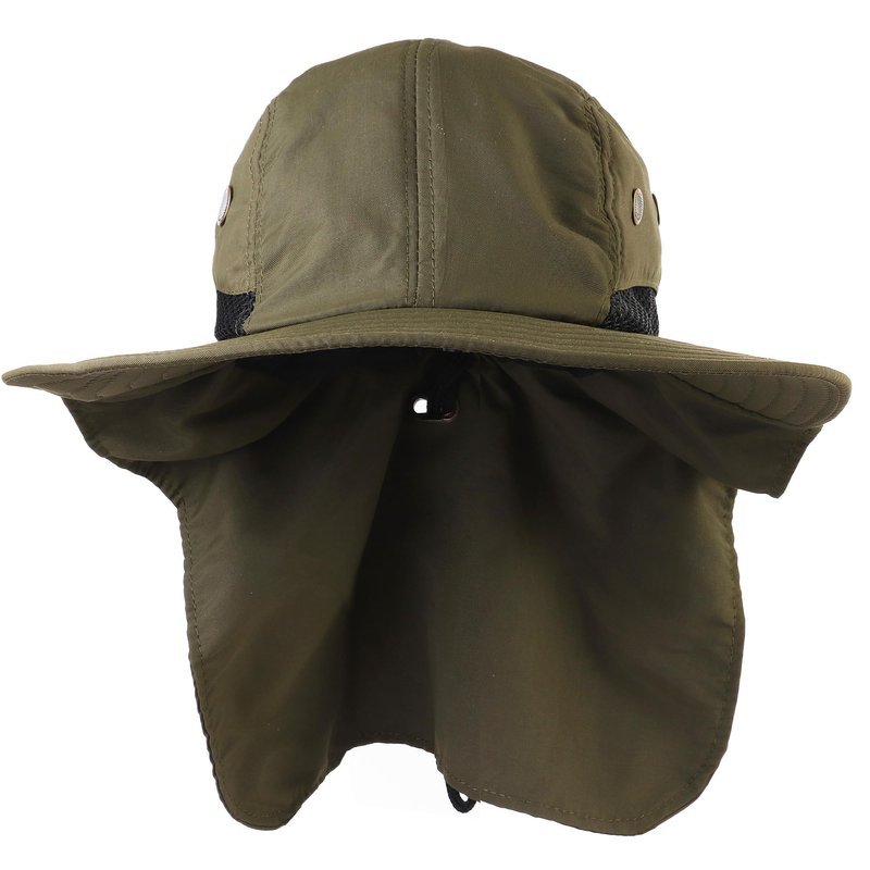 Falari Outdoor Sun Hat, Wide Brim with Neck Flap, Safari Hiking Gardening Fishing Hat - Army Green