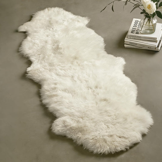 Genuine Sheepskin Rug with Little Patches | Premium Ivory White Fluffy Sheep Skin Carpet for Bedroom Fireplace | Soft Wool Throw for Elder, Pet | Luxurious Fur Rug for Chair, Sofa, Non Dyed 2FT*6FT