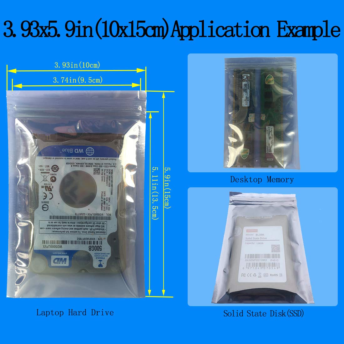 Daarcin Anti Static Bags,ESD Bags,30pcs Mixed Sizes Antistatic Resealable Bag for 3.5 Hard Drive, 2.5 Solid State Drive,with Labels, ESD Shielding Bag for Varieties of Electronic Device