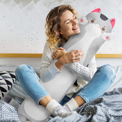 Mewaii 20in Long Cat Plush Pillows Stuffed Animals Squishy Pillows - Cute Plushie Kitten Sleeping Hugging Pillow Toys for Kids(Gray)
