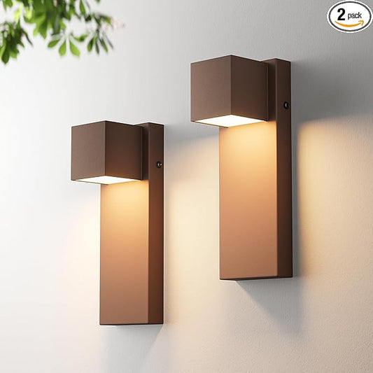 2 Pack 13" Modern Outdoor Led Wall Light,16W 3000K 1200Lumen Porch & Patio Hardwired Wall Mount Wall Sconces,Exterior IP65 Waterproof Aluminum Wall Lamp for Front Door Garage Garden(Rust)
