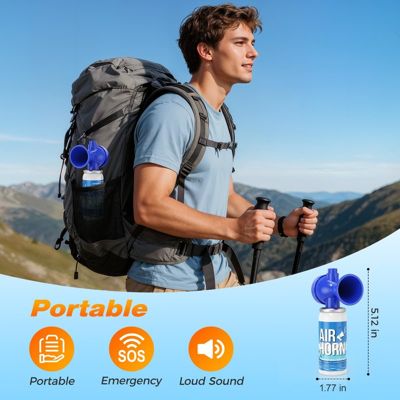 Nicehill 2 Pack Air Horn, 122dB Loud Safety Air Horns for Boating Emergency & Sporting Events, Handheld Marine Horn with Easy Button Operation for Warning Signals & Alerts, 1.4oz, Blue
