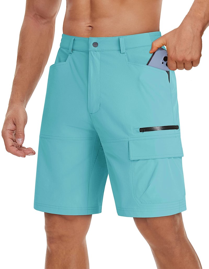 TACVASEN Mens Hiking Cargo Shorts Outdoor Casual Lightweight Quick Dry Waterproof Breathable Fishing Dress Shorts Water Blue 34