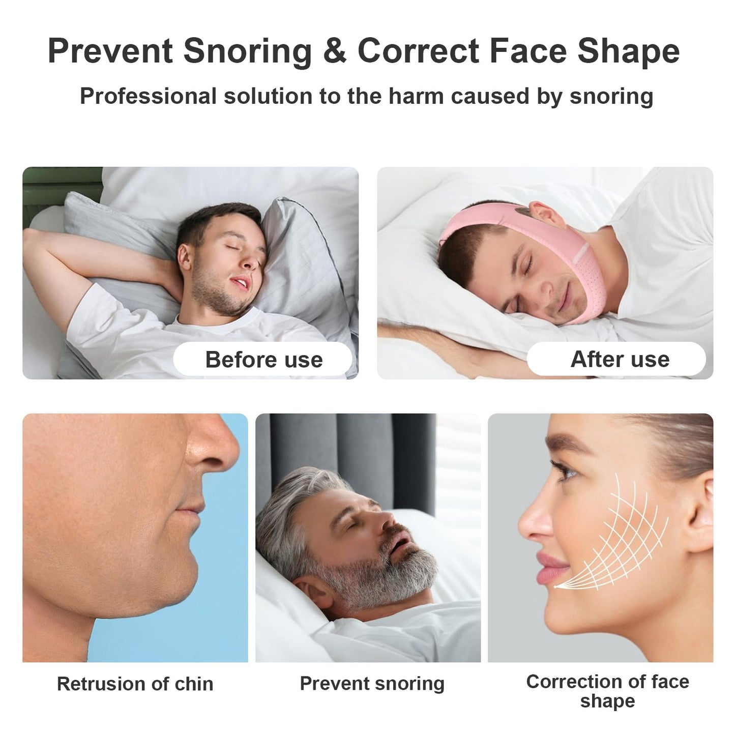 Chin Strap for CPAP Users, Chin Strap for Snoring, Chin Srap for Sleeping, Anti Snoring Devices Adjustable, Anti Snoring Devices Breathable and Reusable, Chin Strap for Men and Women to Stop Snoring