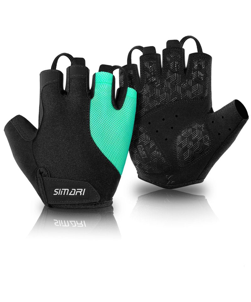 SIMARI Gel Pad Cycling Gloves with Cushion/Grip/Breathable, Workout Bike Gloves for Men Women Biking, Mountain Biking, Fitness, Gym Exercise, Weight Lifting Training, Yoga, Pilates (Cyan, M)