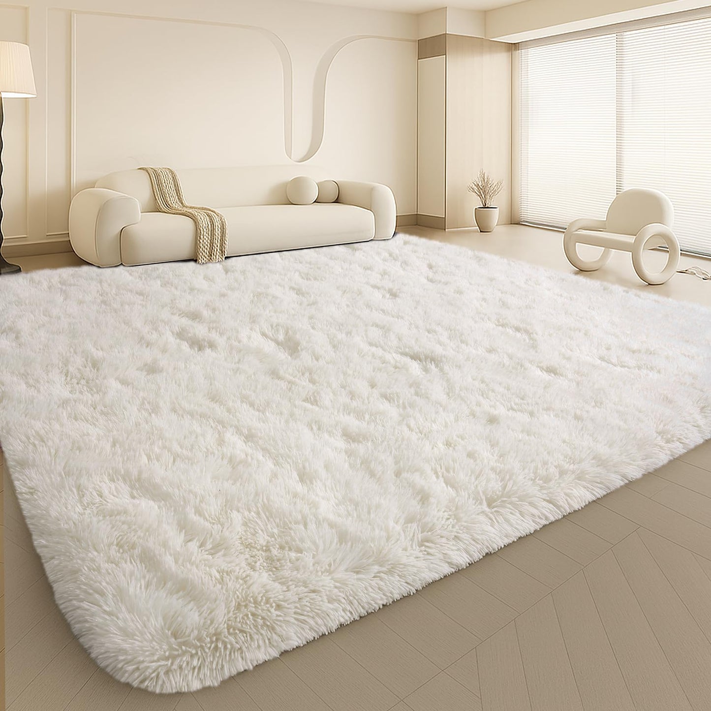 Mtandyx 8x10 Area Rugs Living Room, Cream White Large Plush Fluffy Bedroom Carpet, Non-Slip Upgraded Indoor Thick Soft Rug, Modern Plush Carpet Suitable for Kids Home Decor Aesthetics Dorm.