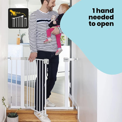 Safety 1st Auto Close Gate, Baby Stair Gate Pressure Fit, 73-80cm (max. 136cm), Automatic Closing Baby Safety Gate, One-Hand Opening, No-Screw Installation (No Drilling), Double Lock System, White