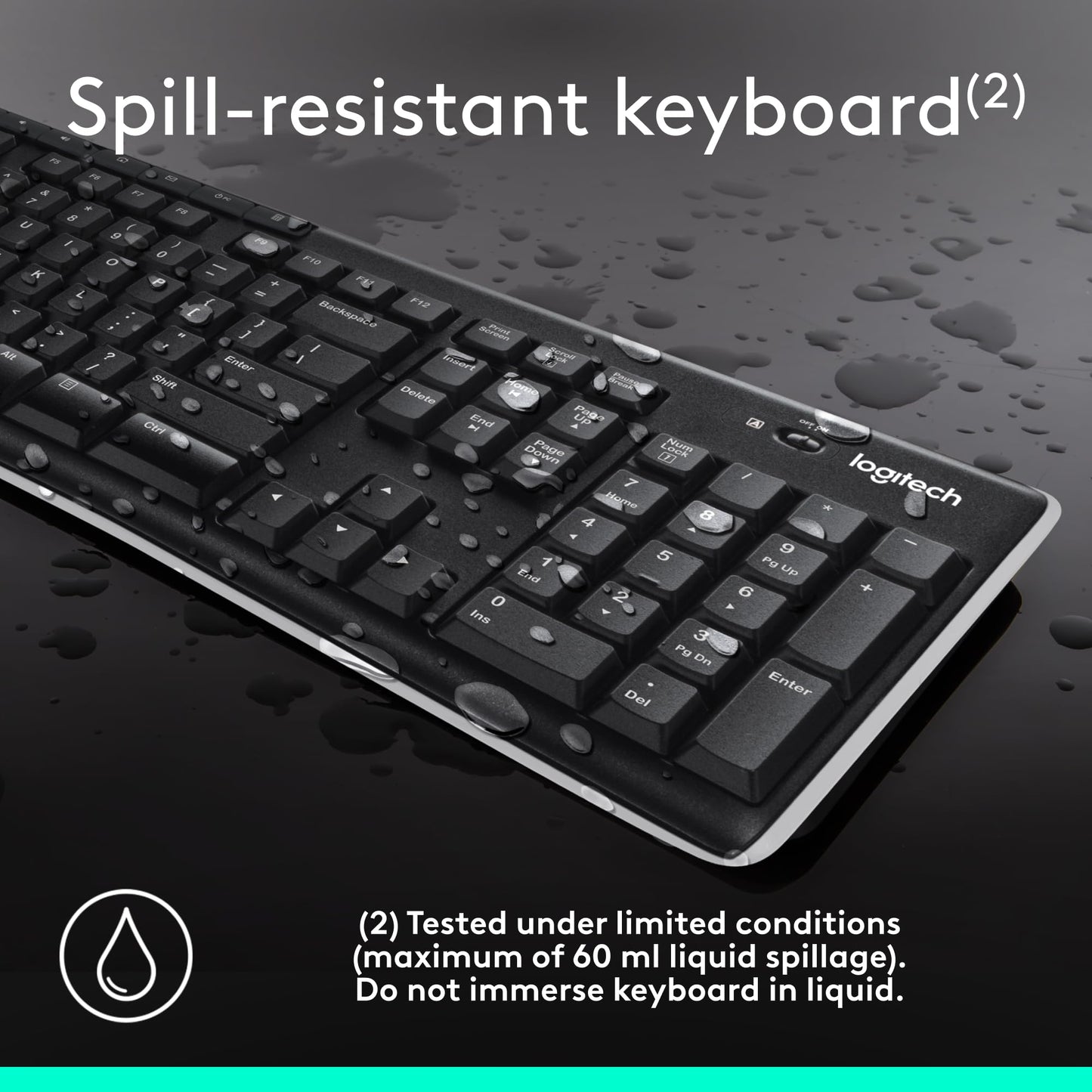 Logitech K270 Wireless Keyboard for Windows, 2.4 GHz Wireless, Full-Size, Number Pad, 8 Multimedia Keys, 2-Year Battery Life, Compatible with PC, Laptop, QWERTY UK English Layout - Black