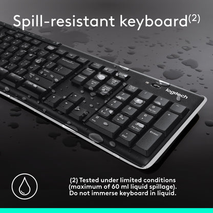 Logitech K270 Wireless Keyboard for Windows, 2.4 GHz Wireless, Full-Size, Number Pad, 8 Multimedia Keys, 2-Year Battery Life, Compatible with PC, Laptop, QWERTY UK English Layout - Black