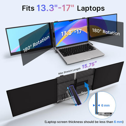 Laptop Screen Extender - Ultra-Thin 1.3lbs 14" FHD IPS Dual Portable Monitor Extension for Laptop, Attachment Plug & Play for 13-17" Laptops, Second Extra Travel Display for Windows/Mac/Android