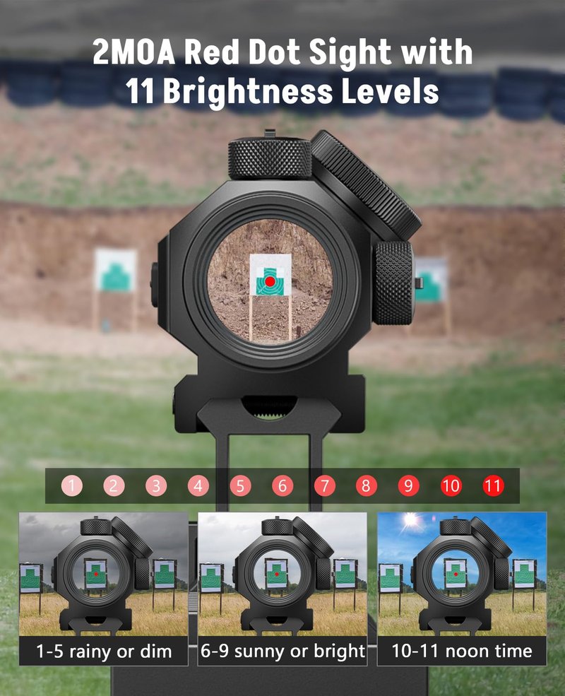 MidTen Rechargeable Red Dot Sight, 1x20mm 2 MOA Red Dot, Waterproof & Shockproof & Fog-Proof Chargeable Red Dot Scope with Lower 1/3 Co-Witness Riser