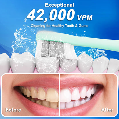 Sonic Electric Toothbrush for Adults and Kids, Comes with 10 Brush Heads & Travel Case, 5 Modes with 2 Minutes Built in Smart Timer, One Charge for 90 Days, 42,000 VPM Motor (Black)