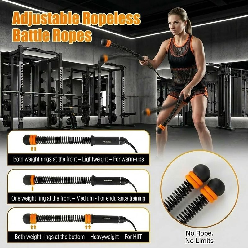 Portable Ropeless Battle Ropes, Weight-Adjustable Battle Ropes for Home Gym with Storage Bag, Low-Noise Battle Rope with Non-slip Handle, Cordless BattleRopes for Hiit & Low-Impact Cardio Training