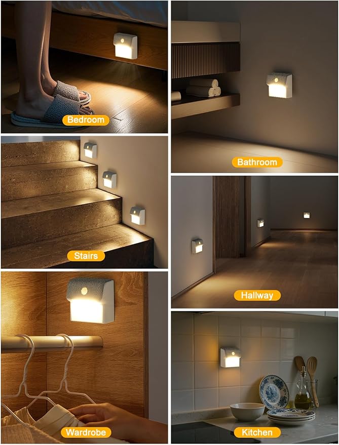 LED Linkage Motion Sensor Night Light, Magnetic Stick-On Motion Activated Light, Rechargeable Battery Powered Wall Lamp, Dimmable Warm White Light, for Bedroom, Hallway, Stairs, Kitchen, 5 Pack